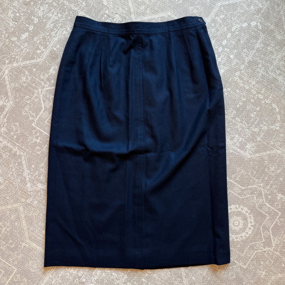 Vintage Pendleton Wool Midi Skirt Women Size 14P Navy Blue Pencil Made in USA
